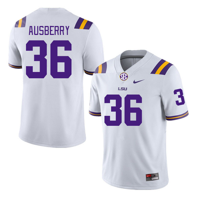 Men #36 Austin Ausberry LSU Tigers College Football Jerseys Stitched-White